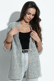 Elegant buttoned cardigan made of alpaca wool in gray