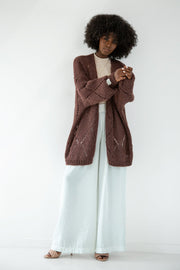 Classic openwork cardigan made of alpaca wool, brown