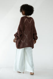 Classic openwork cardigan made of alpaca wool, brown