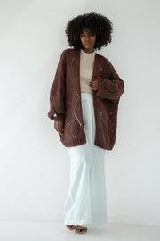 Classic openwork cardigan made of alpaca wool, brown