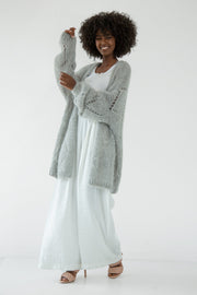 Classic openwork cardigan made of alpaca wool, gray