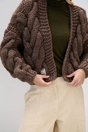 Kardigan bomberka CHUNKY KNIT brązowy