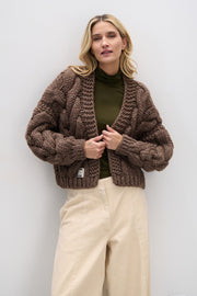Brown CHUNKY KNIT bomber cardigan
