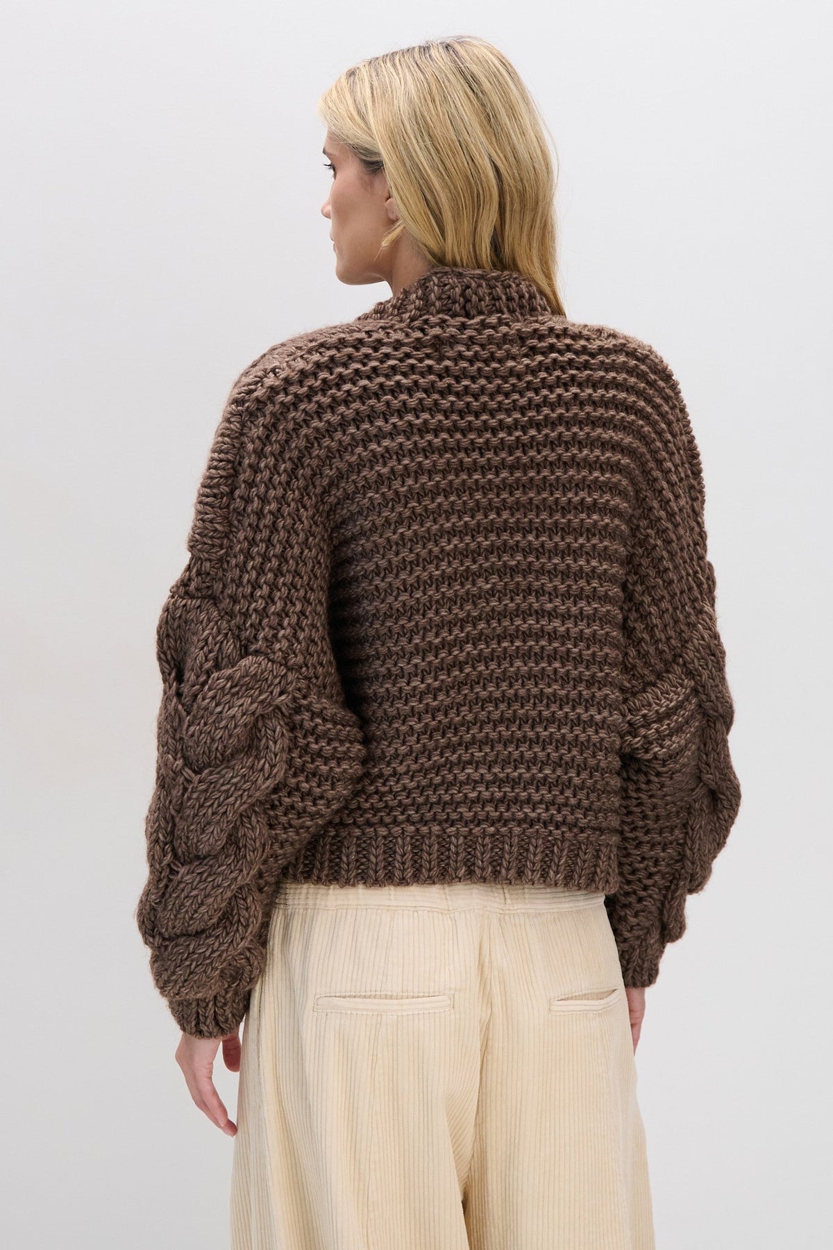 Brown CHUNKY KNIT bomber cardigan
