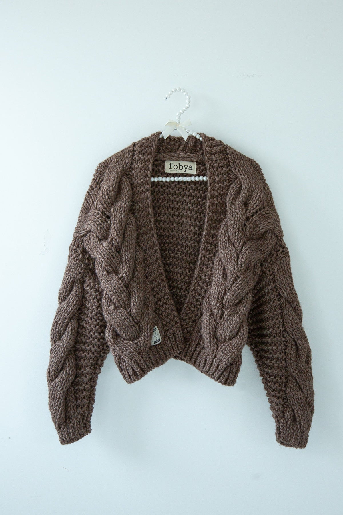 Kardigan bomberka CHUNKY KNIT brązowy