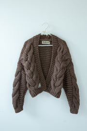 Kardigan bomberka CHUNKY KNIT brązowy