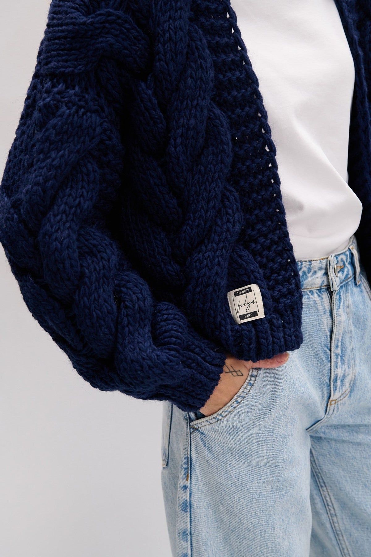 CHUNKY KNIT bomber cardigan navy blue
