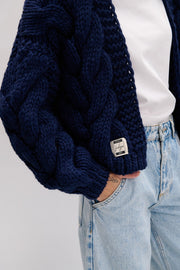 CHUNKY KNIT bomber cardigan navy blue