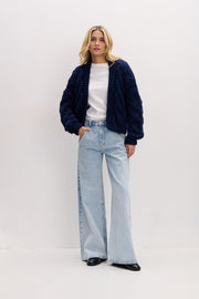 CHUNKY KNIT bomber cardigan navy blue