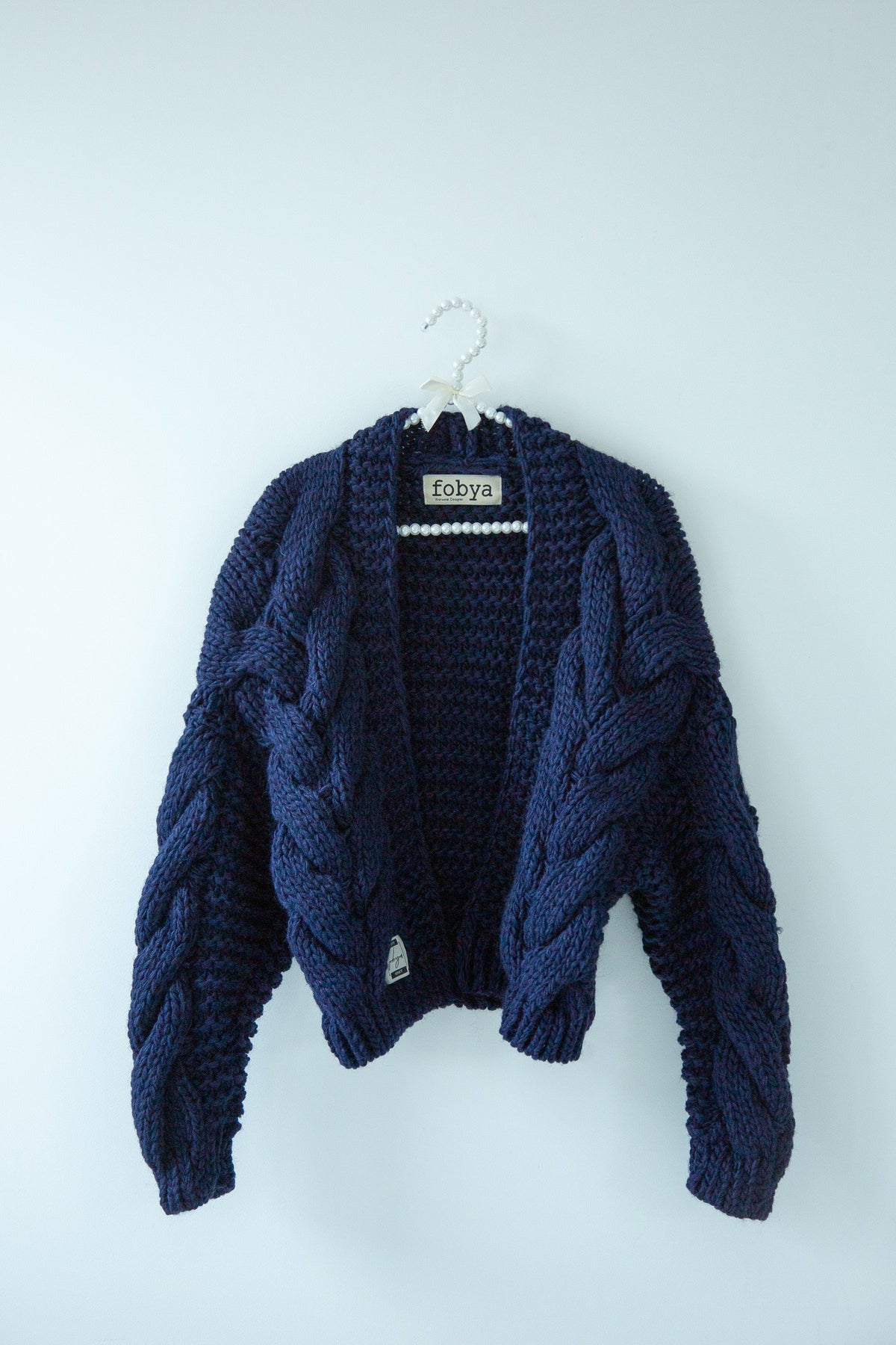 CHUNKY KNIT bomber cardigan navy blue