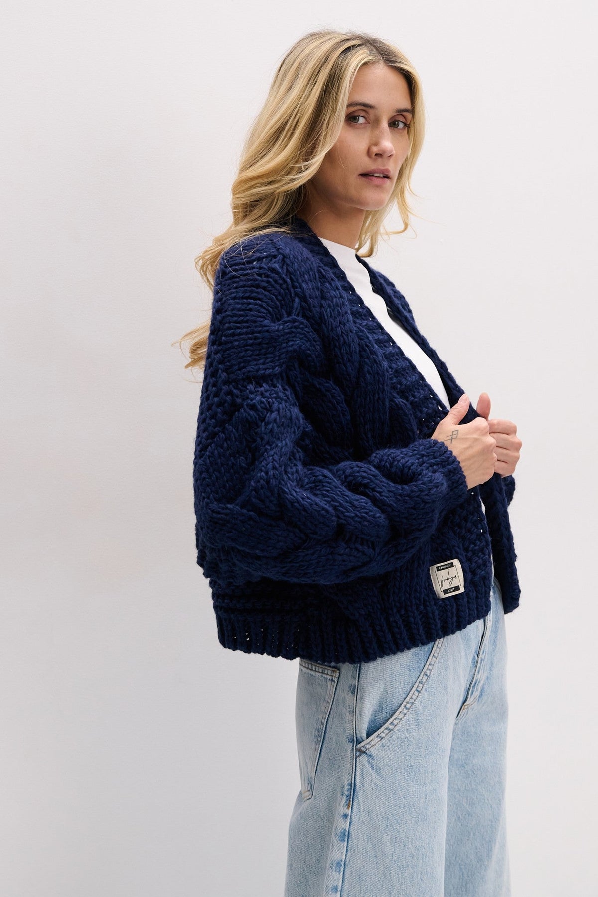 Kardigan bomberka CHUNKY KNIT granatowy