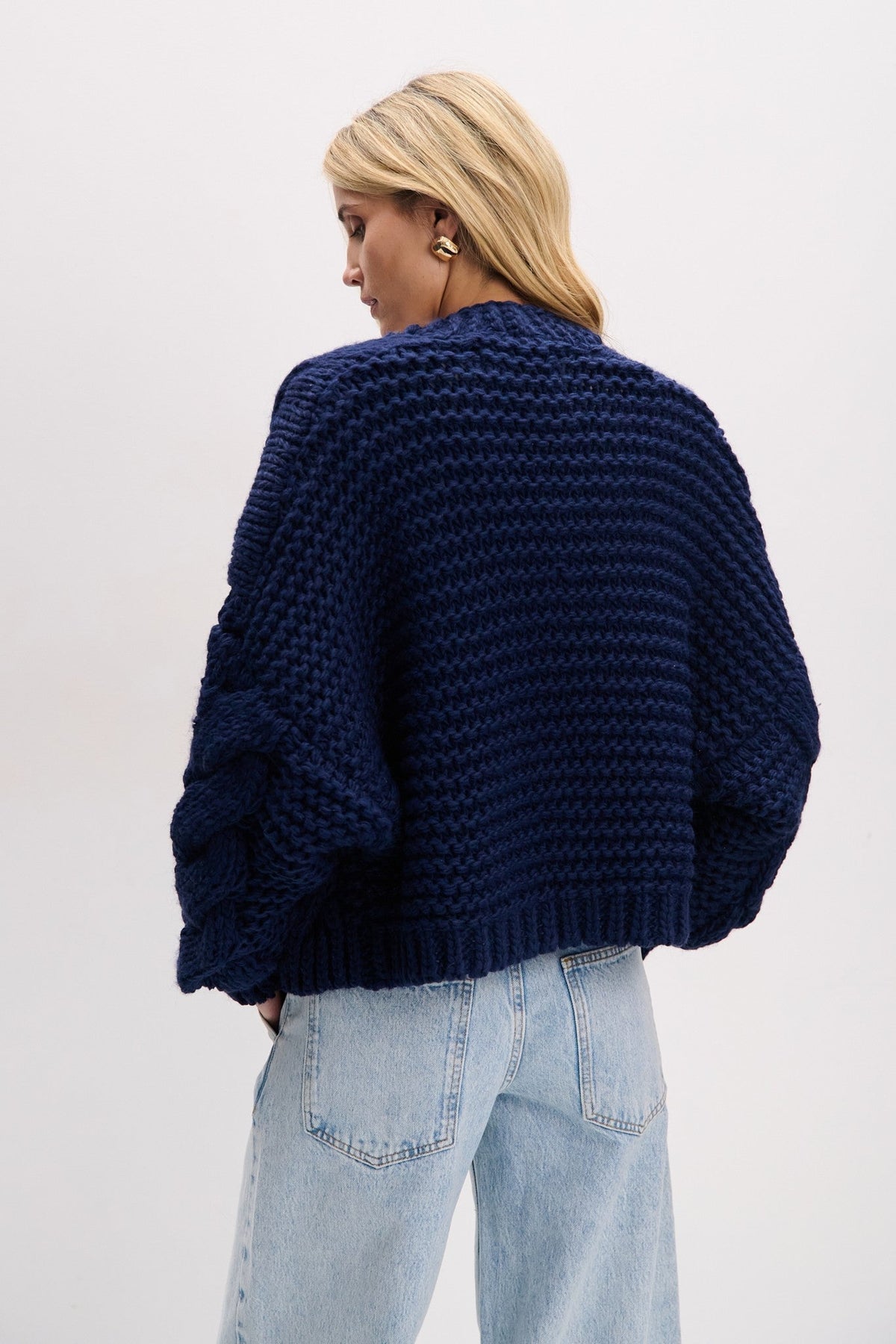 Kardigan bomberka CHUNKY KNIT granatowy