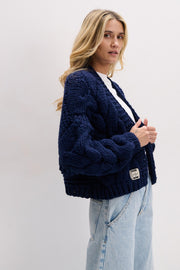 CHUNKY KNIT bomber cardigan navy blue