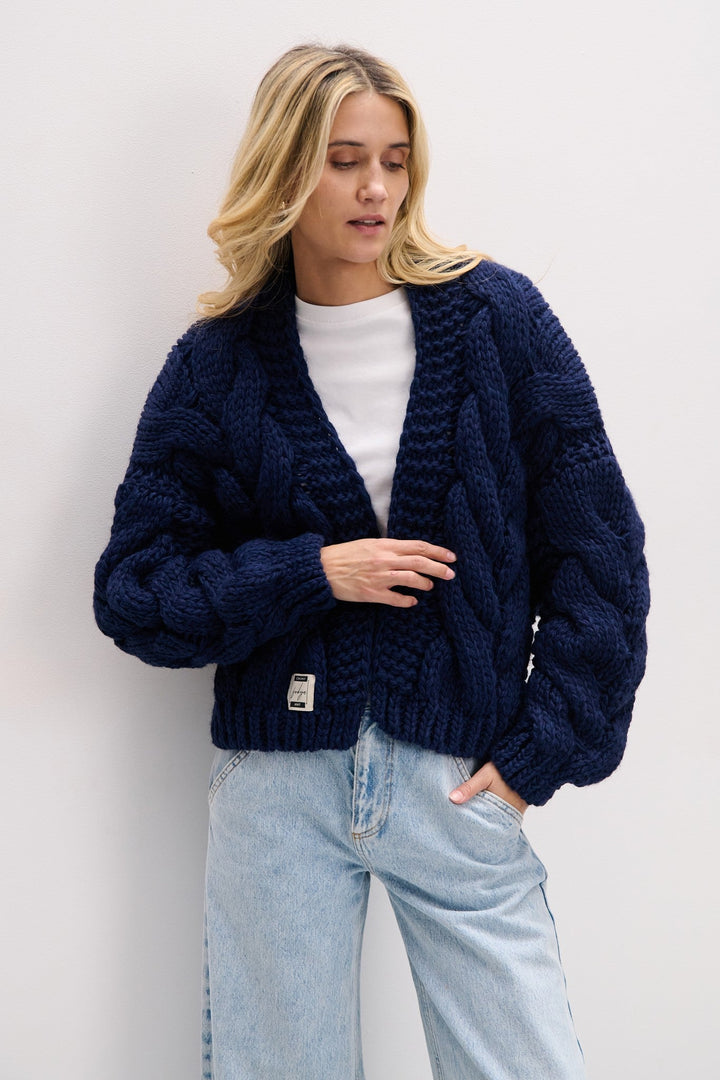 Cardigan bomber CHUNKY KNIT navy