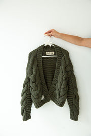 Kardigan bomberka CHUNKY KNIT oliwkowy