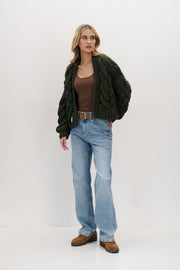 CHUNKY KNIT bomber cardigan olive
