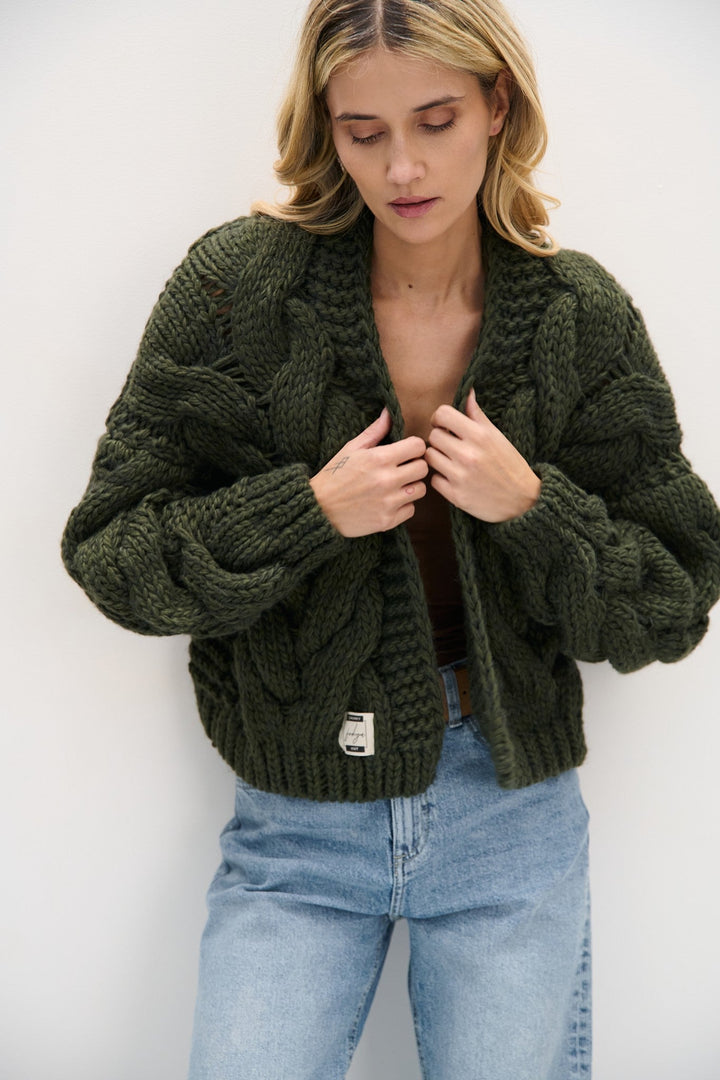 CHUNKY KNIT bomber cardigan olive