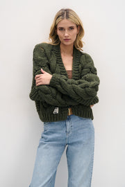 Kardigan bomberka CHUNKY KNIT oliwkowy