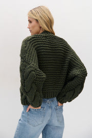 CHUNKY KNIT bomber cardigan olive