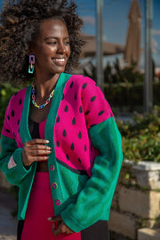 Watermelon Cardigan - Green Cotton Button-Up Sweater
