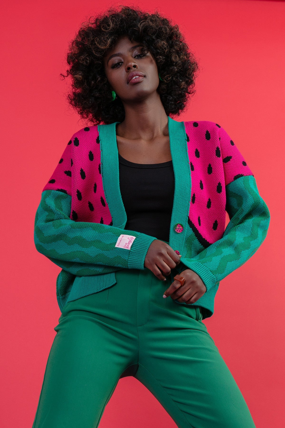 Watermelon Cardigan - Green Cotton Button-Up Sweater