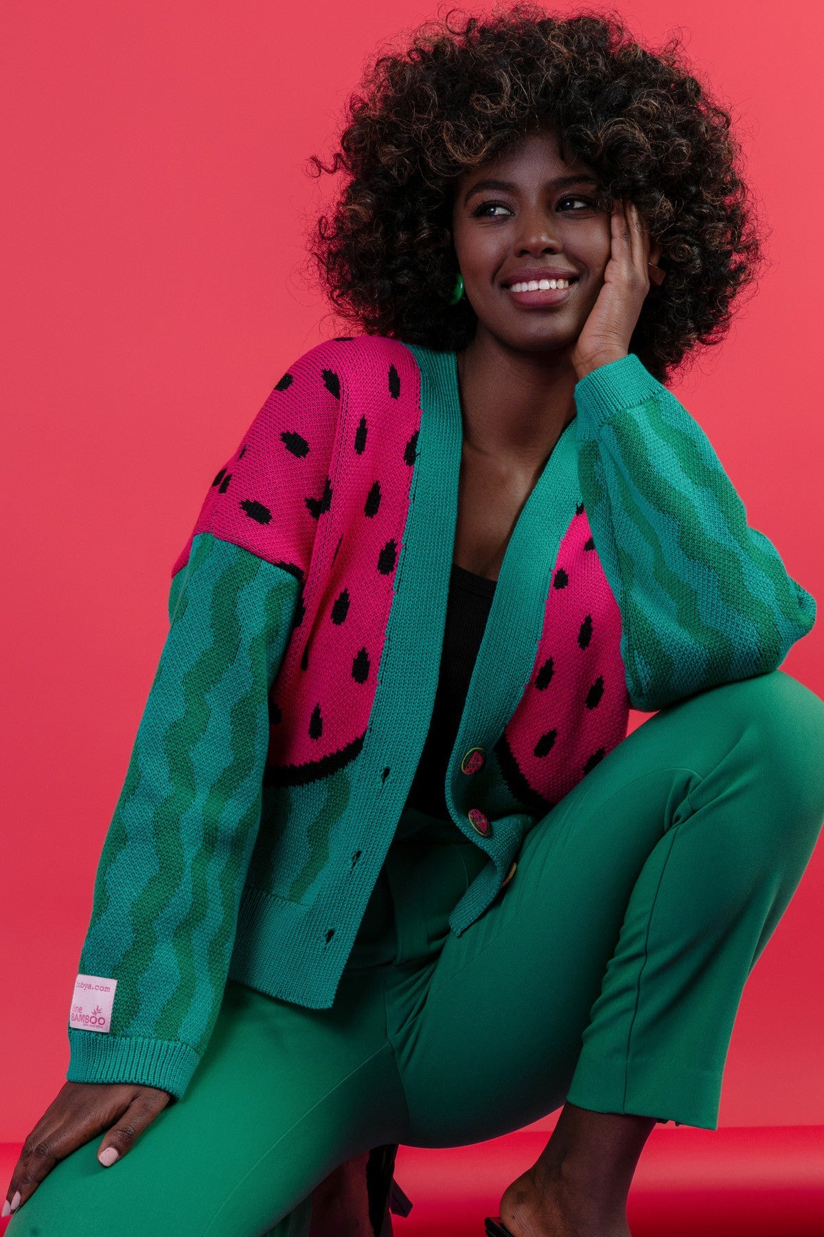 Watermelon Cardigan - Green Cotton Button-Up Sweater
