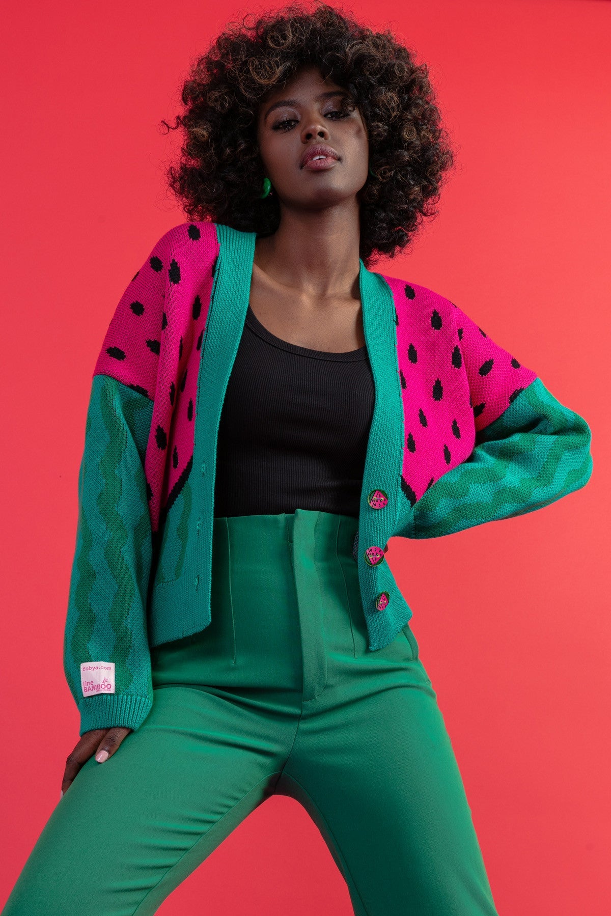 Watermelon Cardigan - Green Cotton Button-Up Sweater