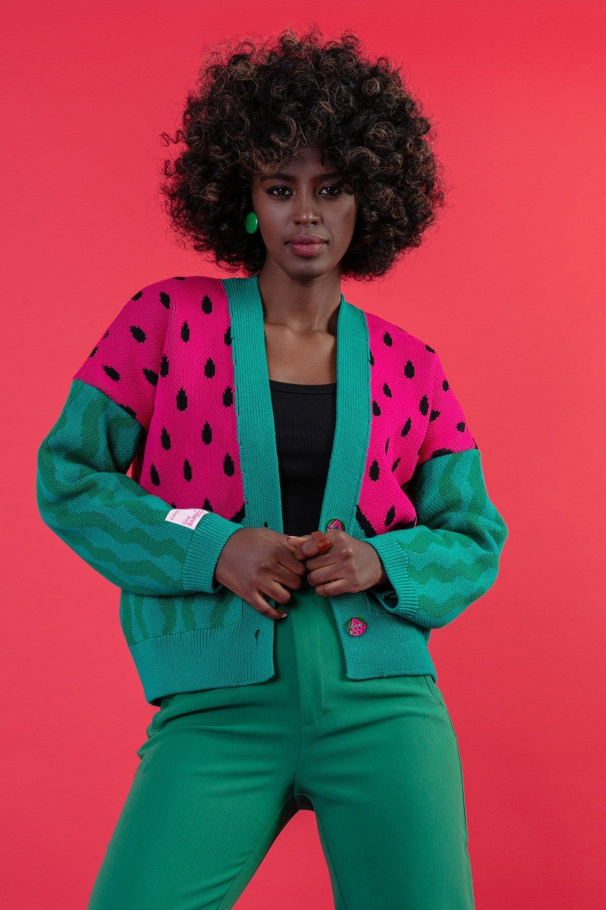 Watermelon Cardigan - Green Cotton Button-Up Sweater