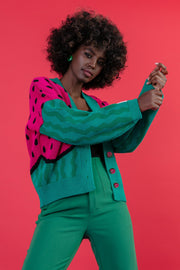 Watermelon Cardigan - Green Cotton Button-Up Sweater