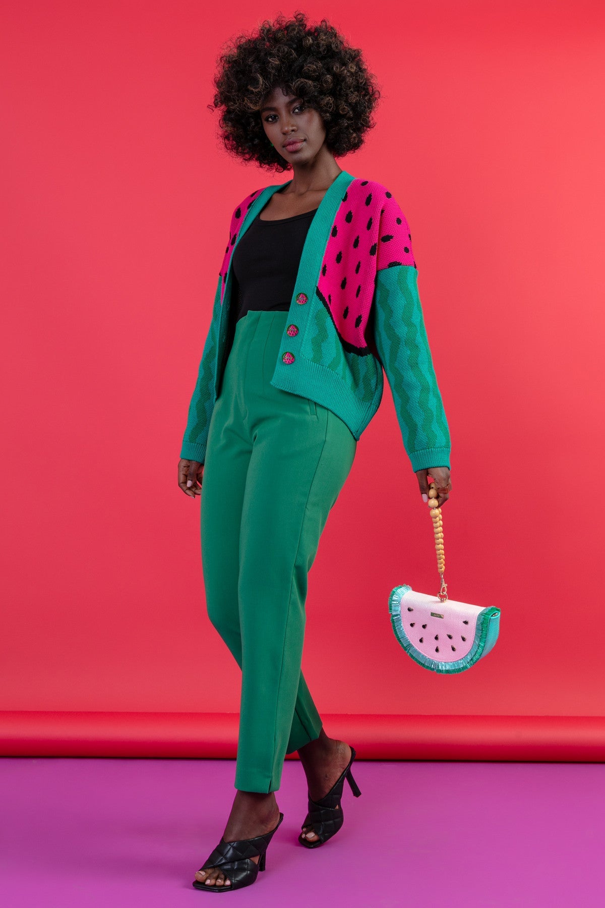 Watermelon Cardigan - Green Cotton Button-Up Sweater