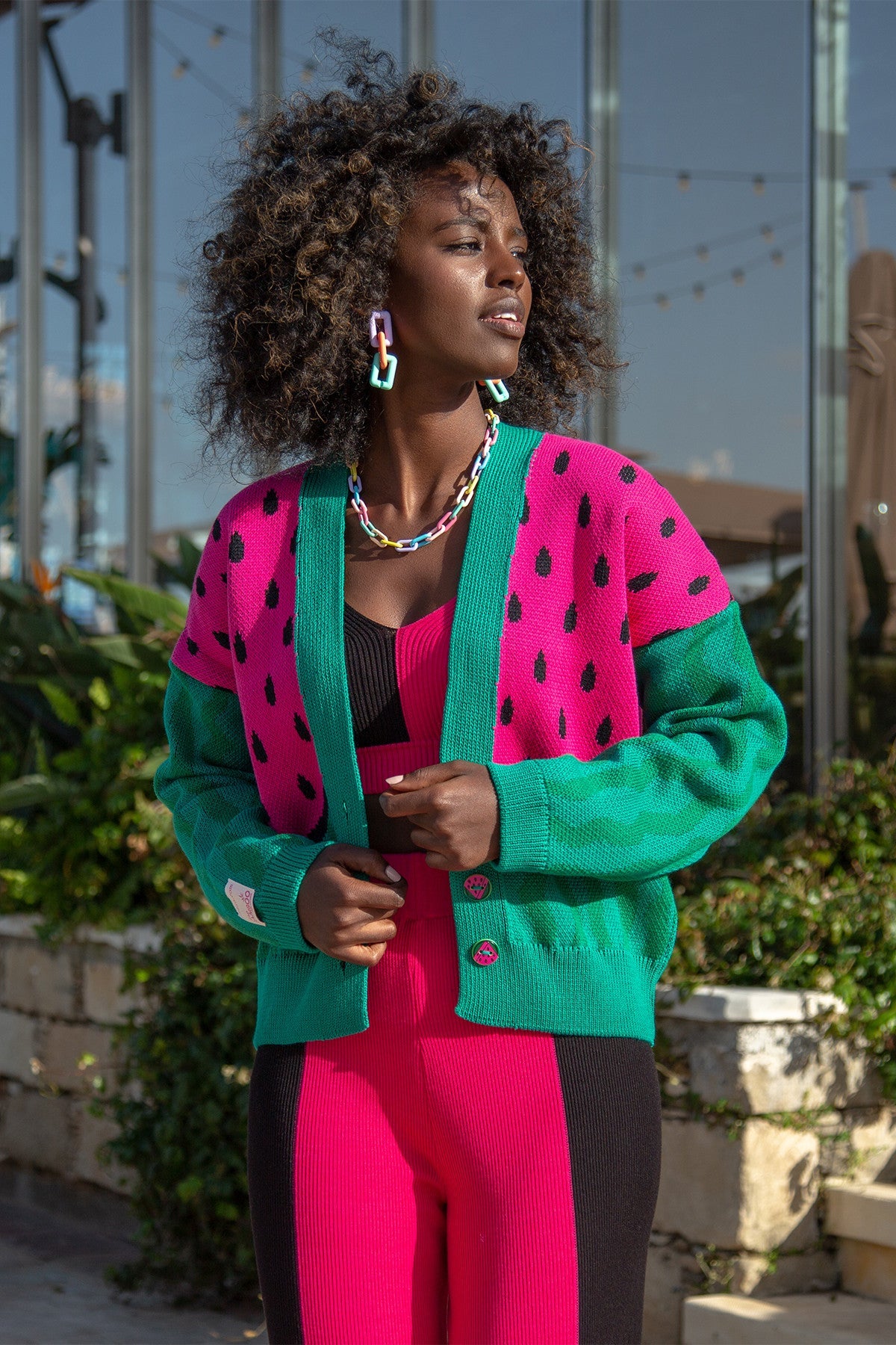 Watermelon Cardigan - Green Cotton Button-Up Sweater