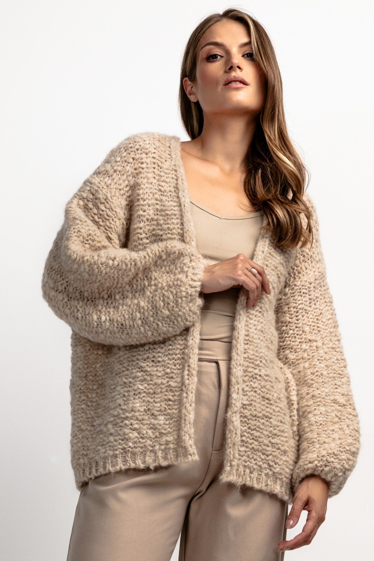 Beige undyed alpaca wool cardigan