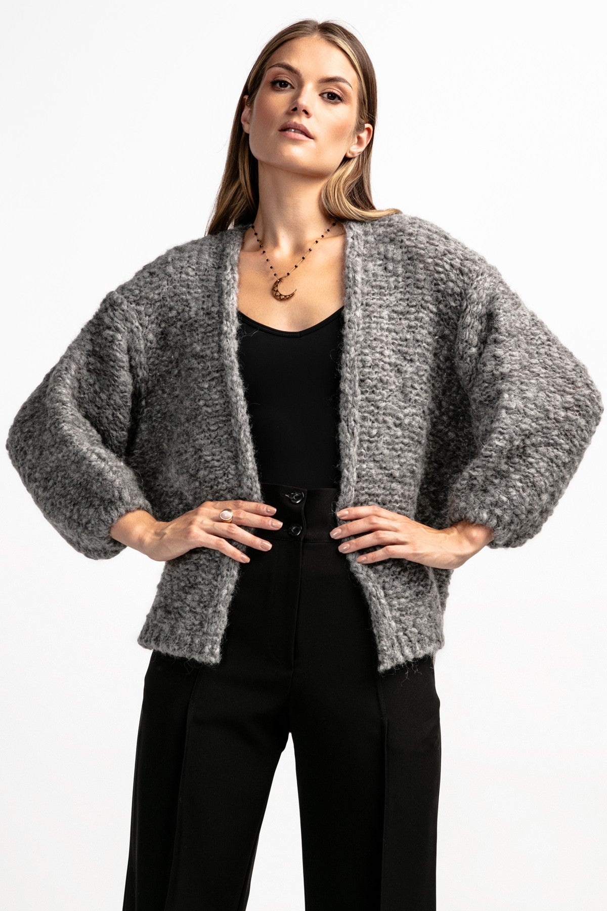 Undyed alpaca wool cardigan, gray