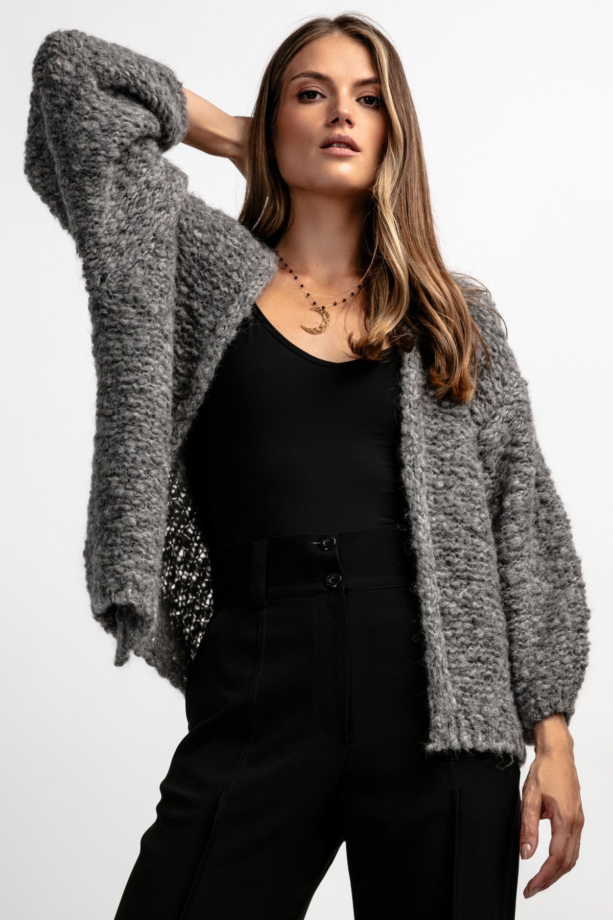 Undyed alpaca wool cardigan, gray