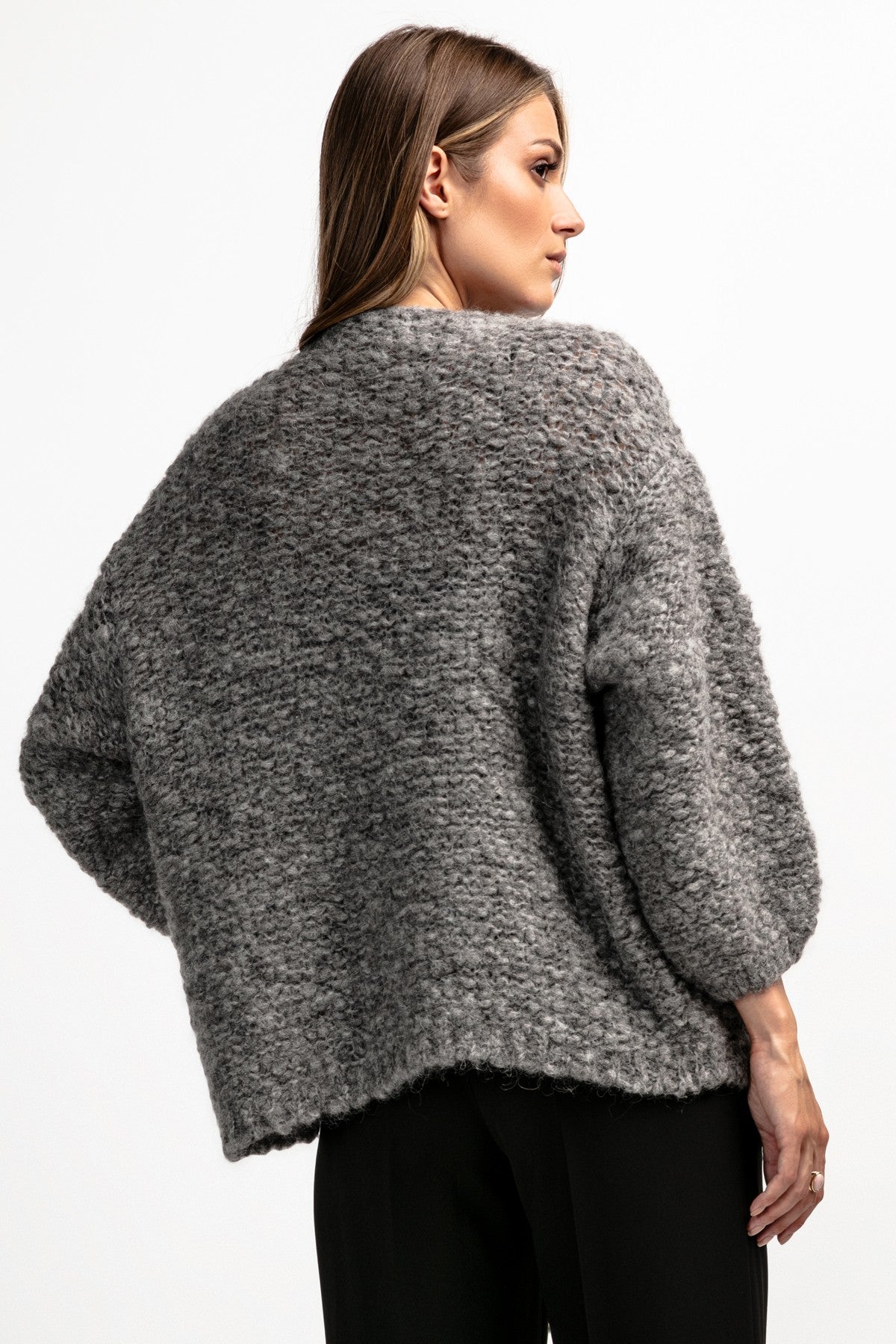Undyed alpaca wool cardigan, gray