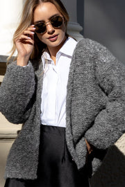 Undyed alpaca wool cardigan, gray