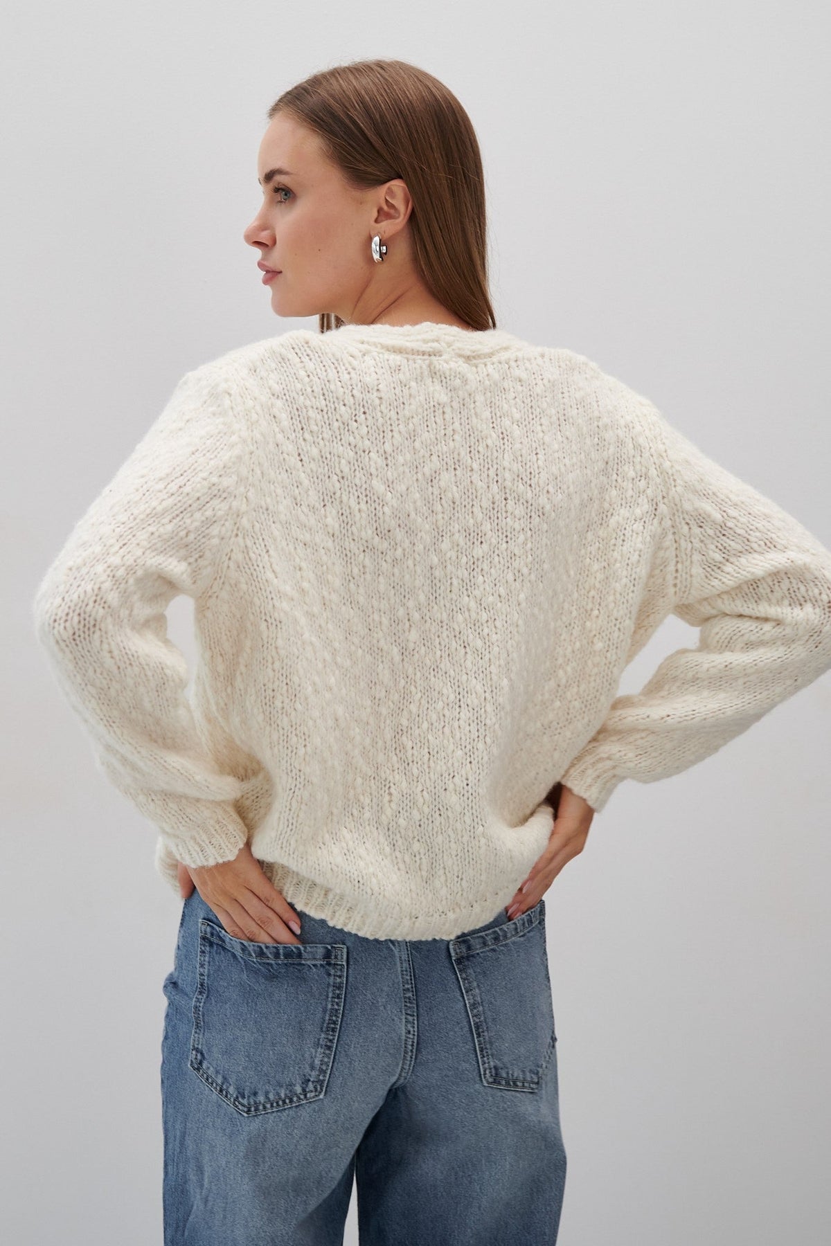 Alpaca and virgin wool ecru cardigan