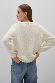 Alpaca and virgin wool ecru cardigan