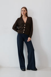 Brown merino wool buttoned cardigan