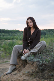 Brown merino wool buttoned cardigan