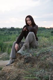 Brown merino wool buttoned cardigan