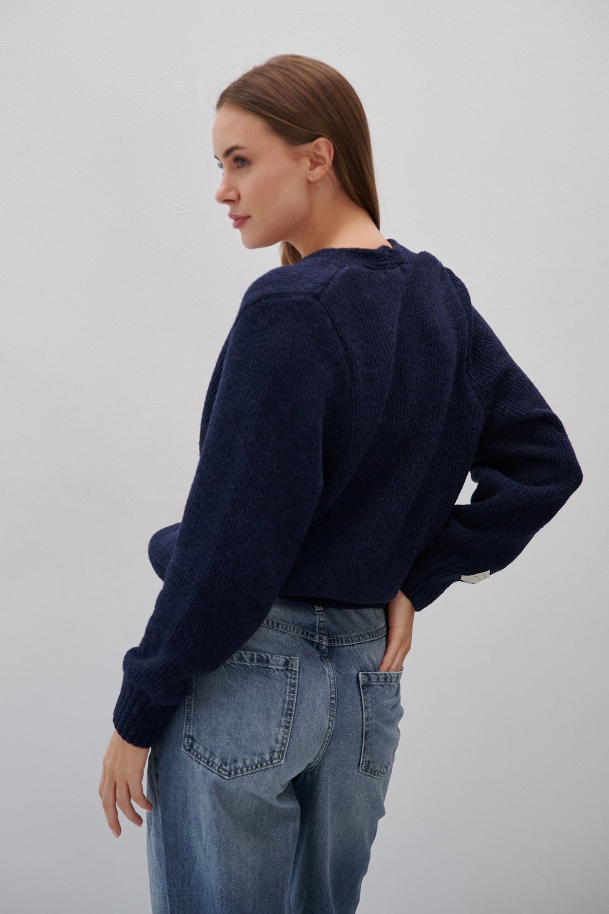 Navy blue buttoned merino wool cardigan