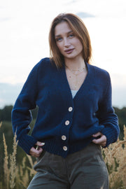 Navy blue buttoned merino wool cardigan