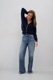 Navy blue buttoned merino wool cardigan