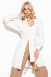 Elegant cashmere cardigan with ecru belt