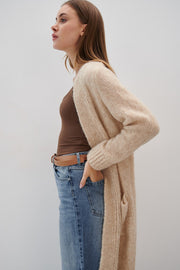 Klasyczny kardigan Dream Layer z niefarbowanej wełny alpaki i bawełny mako beżowy