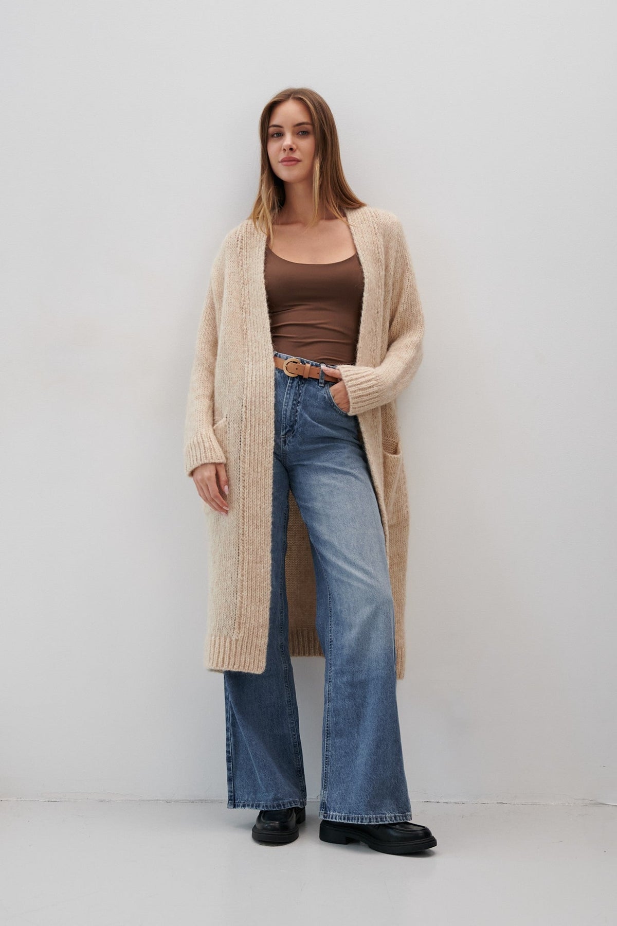 CLASSIC DREAM LAYER CARDIGAN MADE OF UNDYED ALPACA WOOL AND MAKO COTTON, beige
