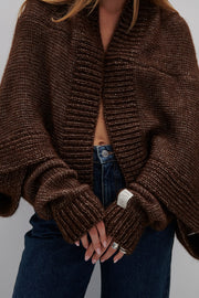 CLASSIC DREAM LAYER CARDIGAN MADE OF UNDYED ALPACA WOOL AND MAKO COTTON, brown