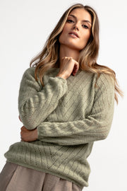 Classic pistachio silk and alpaca wool sweater