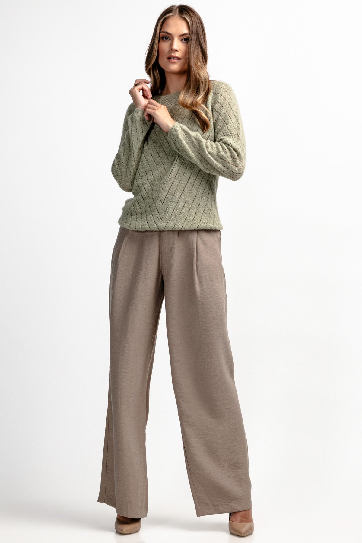 Classic pistachio silk and alpaca wool sweater